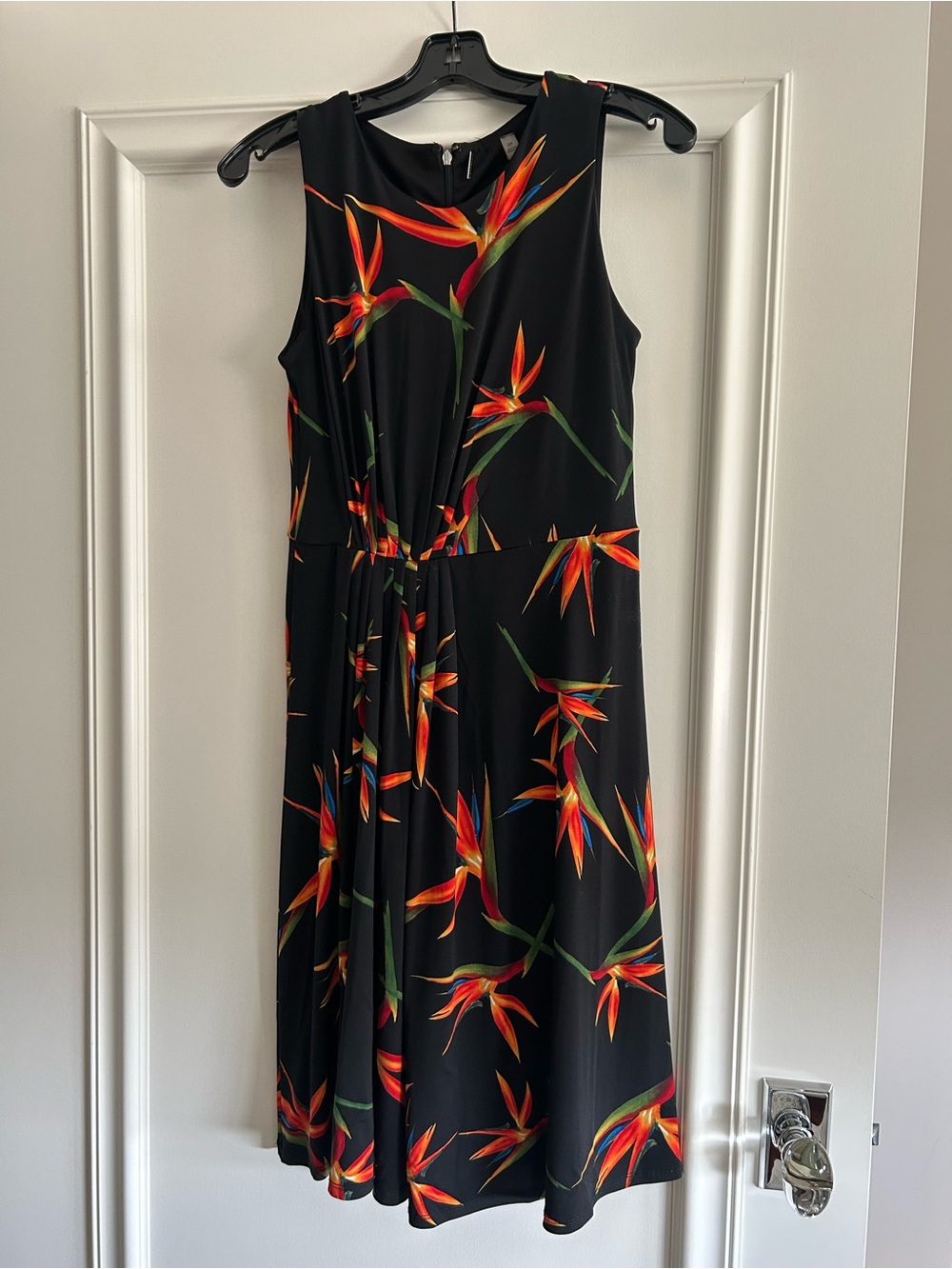 🔥🔥T Tahari Black Midi Dress with Orange & Green Floral Print🔥🔥